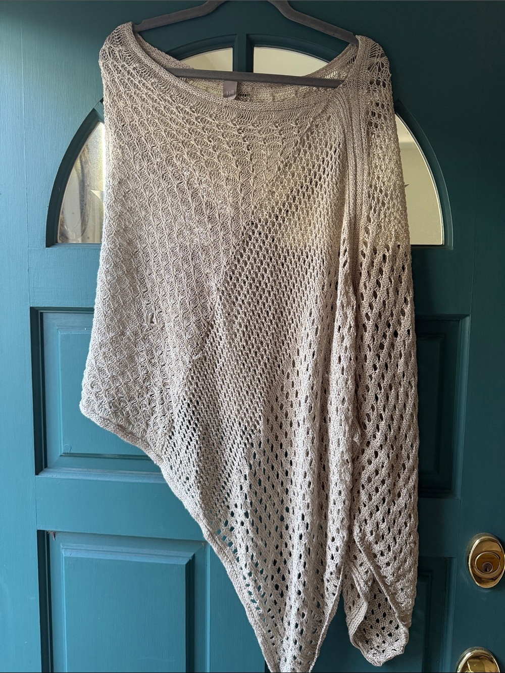 J. Jill Open-Knit Taupe Asymmetric Poncho Sweater